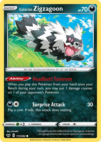 Galarian Zigzagoon SWSH01: Sword & Shield Base Set (SWSH01) - (#117/202) Near Mint