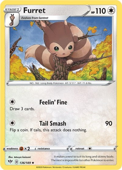 Furret SWSH03: Darkness Ablaze (SWSH03) - (#136/189) Reverse Holofoil Near Mint