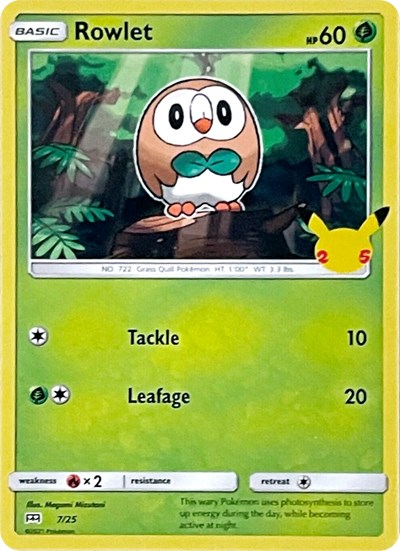 2021 Pokemon: McDonald's 25th Anniversary Promos (M21) - Rowlet - 7/25 (#007/025, Promo)