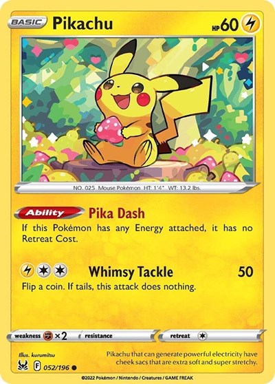 Pikachu SWSH11: Lost Origin (SWSH11) - (#052/196) Near Mint