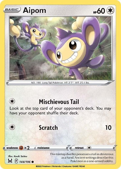 Aipom SWSH11: Lost Origin (SWSH11) - (#144/196) Near Mint