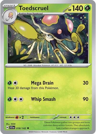 Toedscruel SV07: Stellar Crown (SCR) - (#018/142) Reverse Holofoil Near Mint
