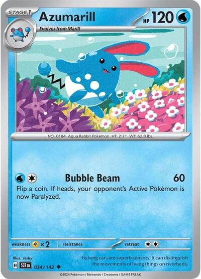 2024 Pokemon: SV07: Stellar Crown (SCR) - Azumarill (#034/142, Uncommon)