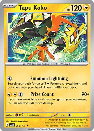 2024 Pokemon: SV08: Surging Sparks (SSP) - Tapu Koko (#065/191, Rare)