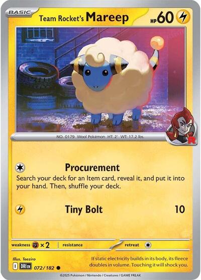Team Rocket's Mareep SV10: Destined Rivals (DRI) - (#072/182) Reverse Holofoil Near Mint