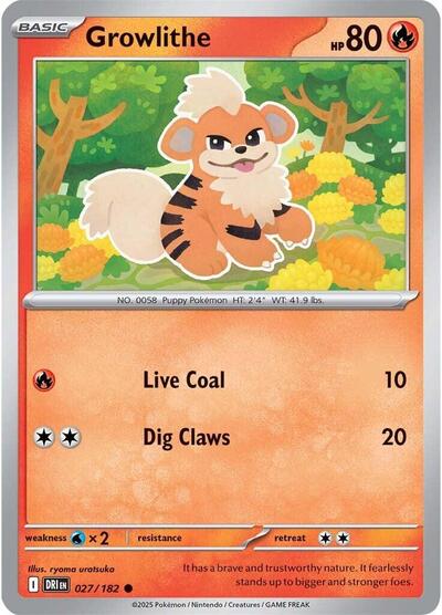 Growlithe SV10: Destined Rivals (DRI) - (#027/182) Reverse Holofoil Near Mint