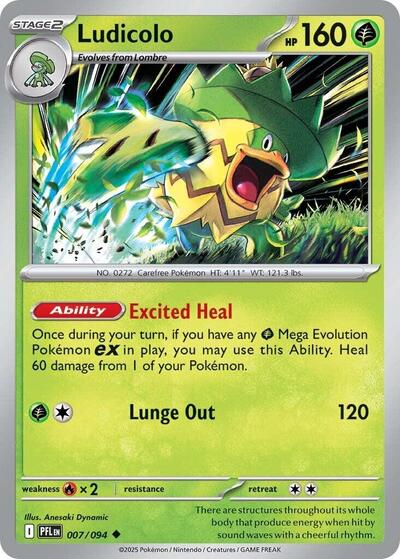 2025 Pokemon: ME02: Phantasmal Flames (PFL) - Ludicolo - 007/094 (#007/094, Uncommon)