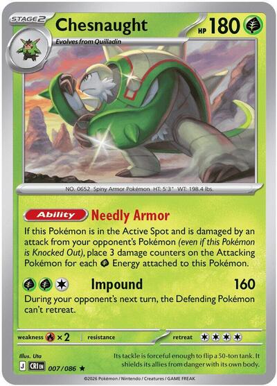 2026 Pokemon: ME04: Chaos Rising (CRI) - Chesnaught (#007/086, Rare)