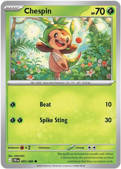 2026 Pokemon: ME04: Chaos Rising (CRI) - Chespin 005 086 (#005/086, Common)