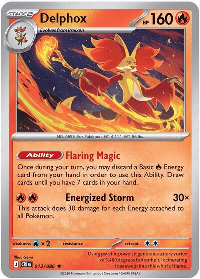 2026 Pokemon: ME04: Chaos Rising (CRI) - Delphox (#013/086, Rare)