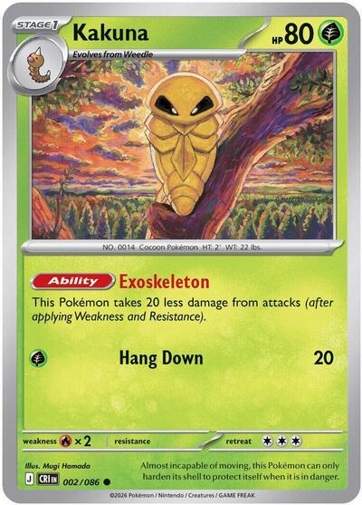 2026 Pokemon: ME04: Chaos Rising (CRI) - Kakuna (#002/086, Common)