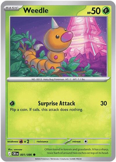 2026 Pokemon: ME04: Chaos Rising (CRI) - Weedle (#001/086, Common)