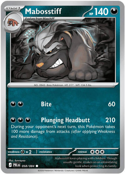 2026 Pokemon: ME05: Pitch Black (PBL) - Mabosstiff (#058/084, Common)